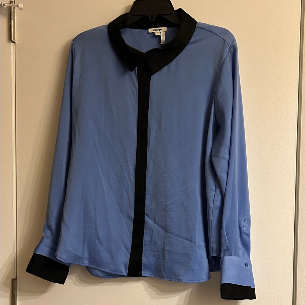 DKNY Light Blue Button-Down Shirt with Black Trim